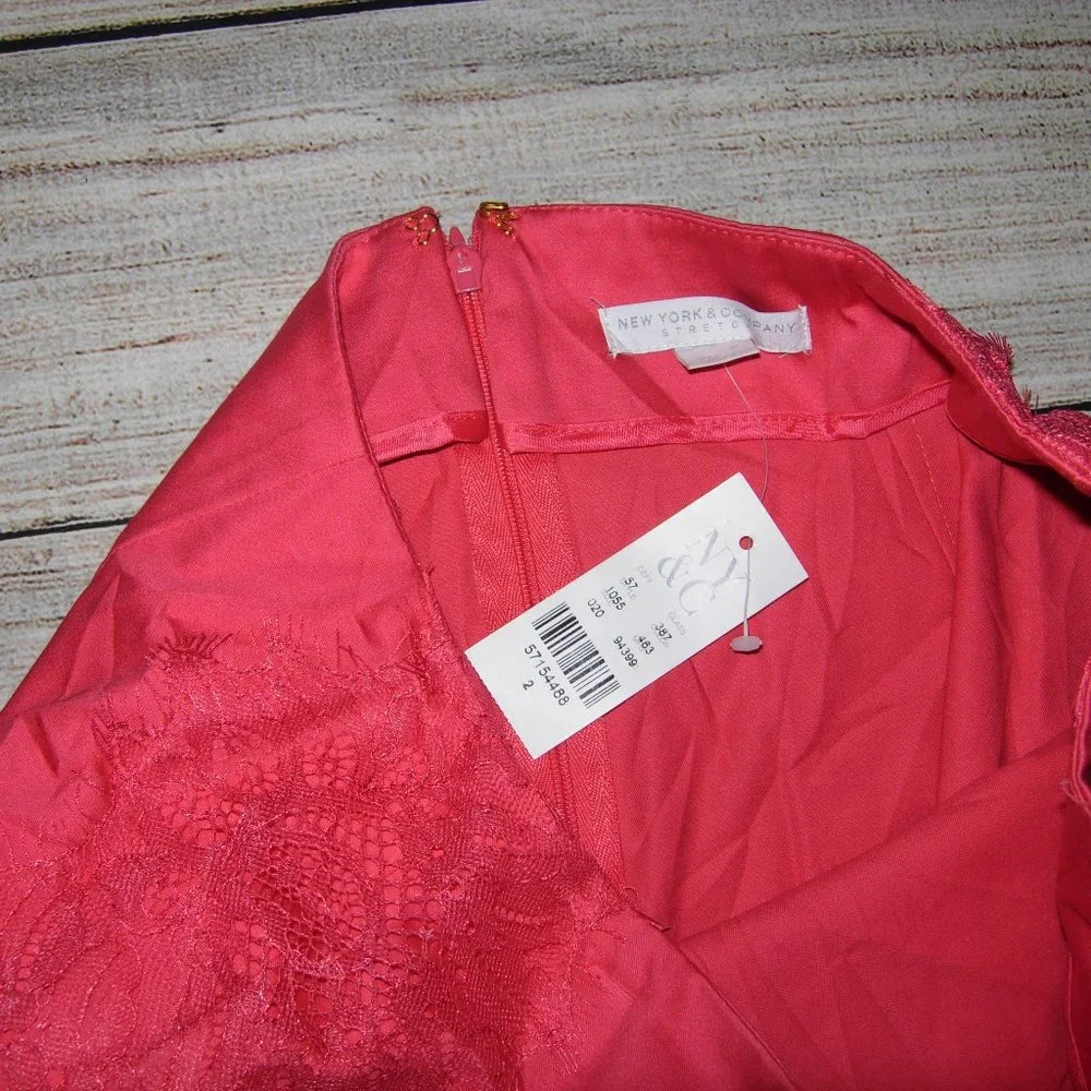 NY&Co Pink Lace Trimmed Knee Length Pencil Skirt 2 NEW WITH TAG